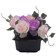 Bac carré fleurs artificielles Rose et lierre Mauve violet pour la Toussaint