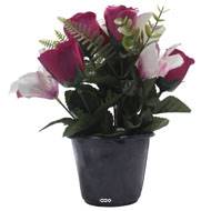 Pot de Rose, Lys et Orchidée artificiels pour la Toussaint Pourpre
