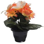 Pot pour Tombe de Bouton de Rose, Gerbera et Lys tigré Orange artificiels - Toussaint 