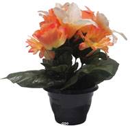 Pot pour Tombe de Bouton de Rose, Gerbera et Lys tigré Orange artificiels - Toussaint 