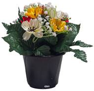 Pot de fleurs artificielles pour le cimetière H 22 cm D 18 cm Jaune-orange