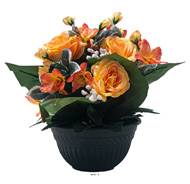 Vasque de fleurs artificielles Roses pour le cimetière H 28 cm D 30 cm Orange