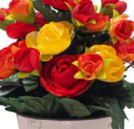 Pot de fleurs artificielles Renoncules pour le cimetière H 27 cm D 20 cm Orange