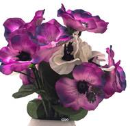 Pot céramique de fleurs artificielles Pensées pour le cimetière H 23 cm D 17 cm Pourpre