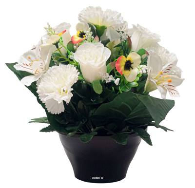 Pot d'Alstrmerias fleurs artificielles pour le cimetière H 26 cm D 26 cm Crème