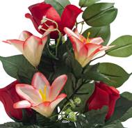 Pot de Boutons de Roses fleurs artificielles pour le cimetière H 34 cm D 23 cm Rouge