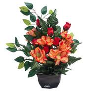 Vasque de Magniolias fleurs artificielles pour le cimetière H 50 cm D 40 cm Orange