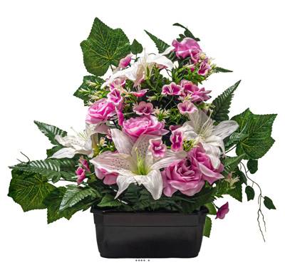 Jardinière de Roses fleurs artificielles pour le cimetière H 50 cm Lg 50 cm Rose pâle
