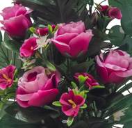 Vasque de Roses fleurs artificielles pour le cimetière H 50 cm D 35 cm Fushia