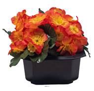 Vasque Carrée de Primevères fleurs artificielles pour le cimetière H 13 cm Lg 17 cm Orange