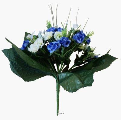 Bouquet de Roses artificielles 35 fleurs avec feuillage H 24 cm adorable Bleu royal