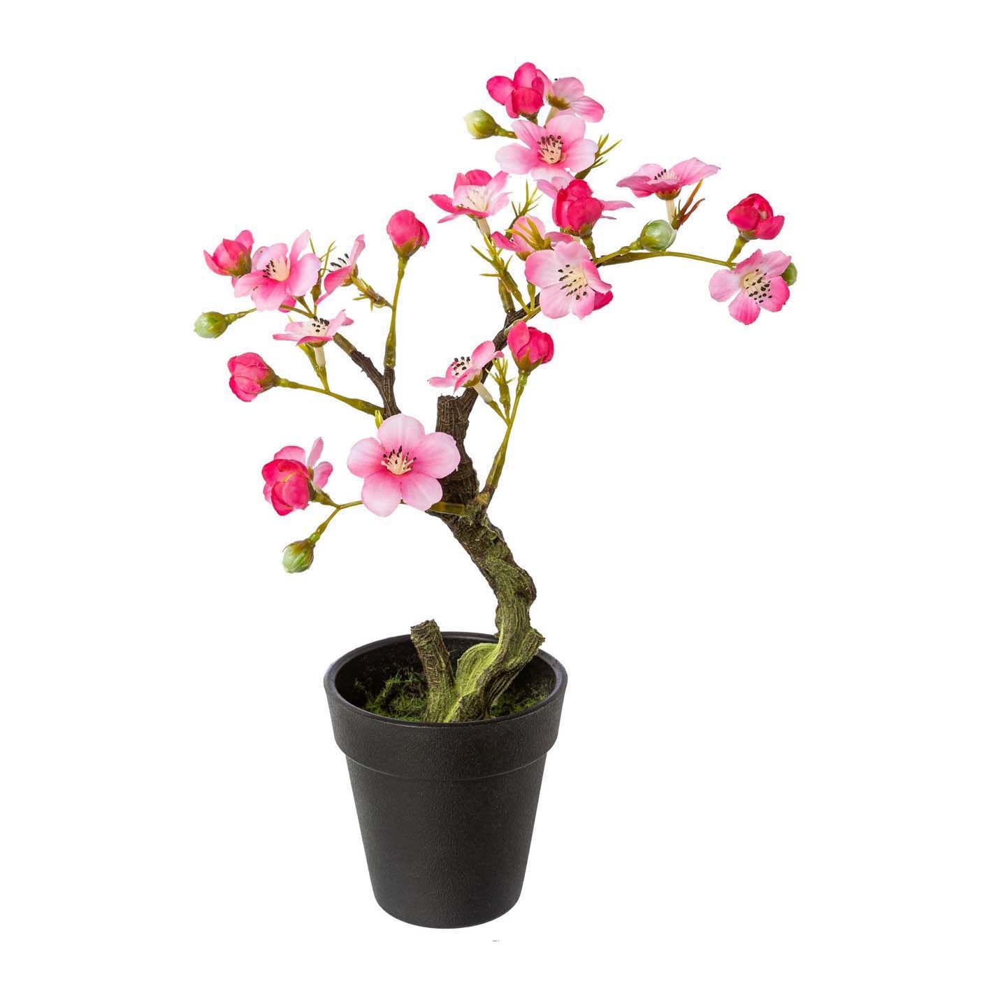 Bonsaï Prunus du japon Artificiel en pot H 27 cm Rose soutenu