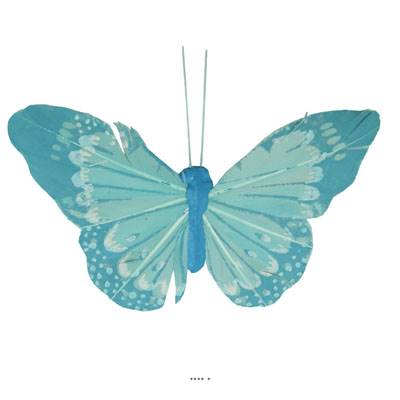 Papillon artificiel avec pince, H 8 cm, L 10 cm Bleu ciel