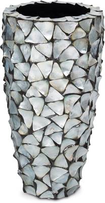 Bac fibres de verre et coquillages Ø 40 cm H 77 cm Ext. bleu argenté