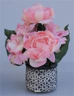 Composition fleurs artificielles cimetière pivoines en pot déco H30 cm D28 cm Rose saumon