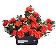 Devant de tombe fleurs artificielles cimetière chrysanthèmes et alstroemerias Orange