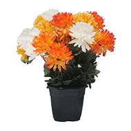 Pot fleurs artificielles pour le cimetière chrysanthèmes pompons Orange