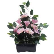 Jardinière fleurs artificielles gerbera, Alstromeria et Ficus Rose pour la Toussaint