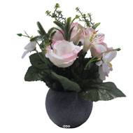 Pot Boule Béton pour Tombe de Rose, Alstromeria, et Orchidées Rose artificiels - Toussaint