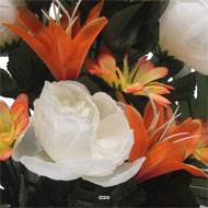 Jardinière fleurs artificielles Pivoine, Lys, Gerbera et ficus Crème pour la Toussaint