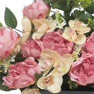 Devant de tombe de Pivoine, Orchidée, mini fleurs et ficus Rose calme artificiels pour la Toussaint