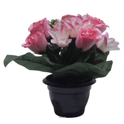 Pot pour Tombe de rose et Orchidée Rose artificiels - Toussaint 