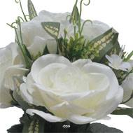 Pot de roses, bouton de rose et mini fleurs creme artificiels pour la Toussaint