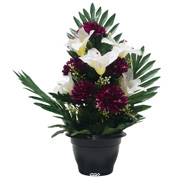 Pot de Chrysanthemes fleurs artificielles pour le cimetière H 38 cm D 22 cm Bourgogne