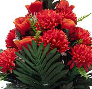 Pot Cône de Chrysanthemes fleurs artificielles pour le cimetière H 45 cm D 30 cm Orange