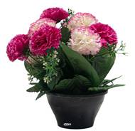 Vasque d'Oeillets fleurs artificielles pour le cimetière H 25 cm D 27 cm Fushia