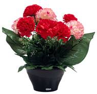 Vasque d'Oeillets fleurs artificielles pour le cimetière H 25 cm D 27 cm Rouge