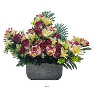 Devant de tombe pot Béton fleurs artificielles pour le cimetière H 45 cm Lg 54 cm Bourgogne
