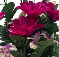 Vasque de Dahliasfleurs artificielles pour le cimetière H 36 cm D 29 cm Pourpre