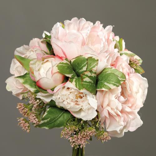 Bouquet de Pivoines et Carottes sauvages artificielles 7 fleurs H 20 cm Rose pâle