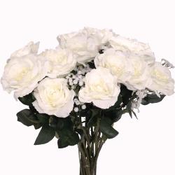 Bouquet artificiel création fleuriste calme blanc x15 roses H 75 cm