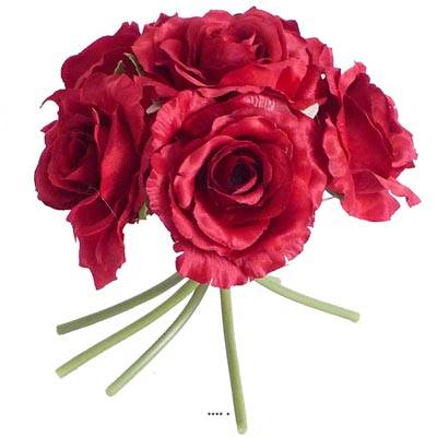 Bouquet de 6 roses Lena rouges artificielles H 20 cm